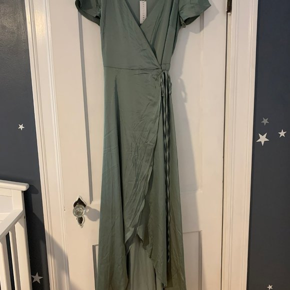 NWT - Krystal Satin Wrap Gown | Eucalyptus (color no longer being sold) - Picture 2 of 4